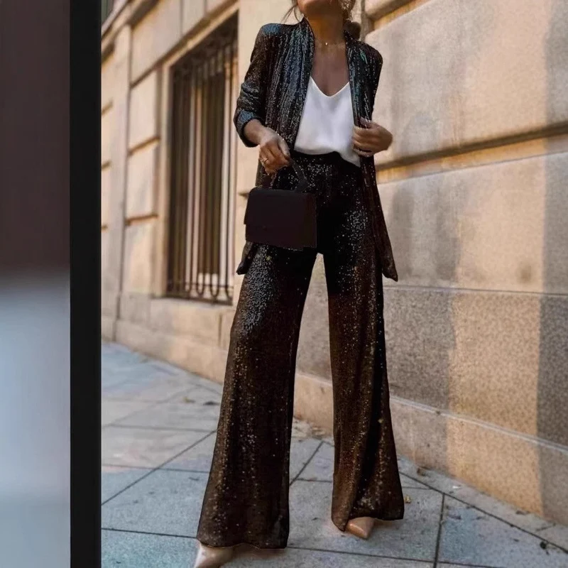 Drune | Trendiges Design High-Waist-Paillettenanzug