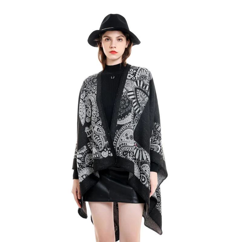 Damen Jacquard-Überwurf mit Paisley-Muster und offenem Kimono-Fall Drune