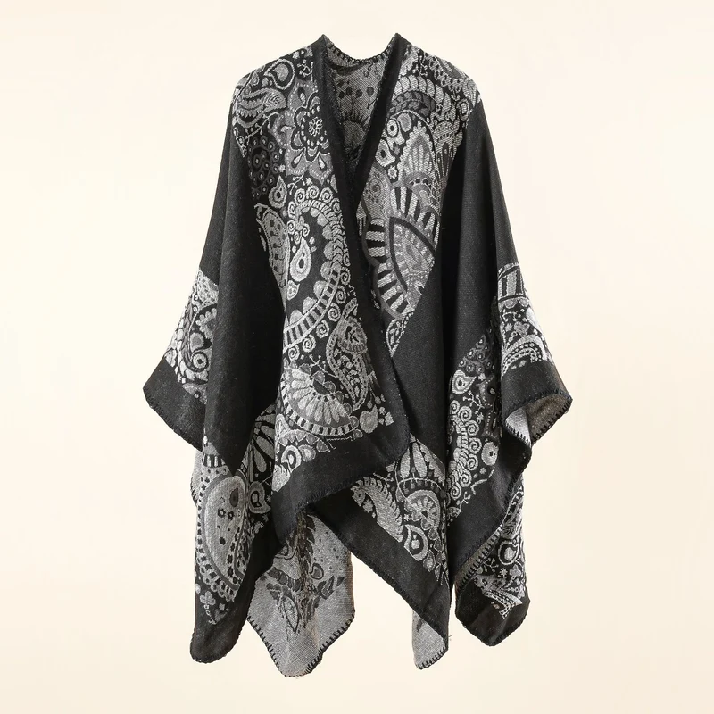 Damen Jacquard-Überwurf mit Paisley-Muster und offenem Kimono-Fall Drune