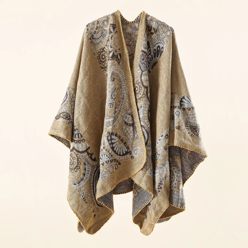 Damen Jacquard-Überwurf mit Paisley-Muster und offenem Kimono-Fall Drune