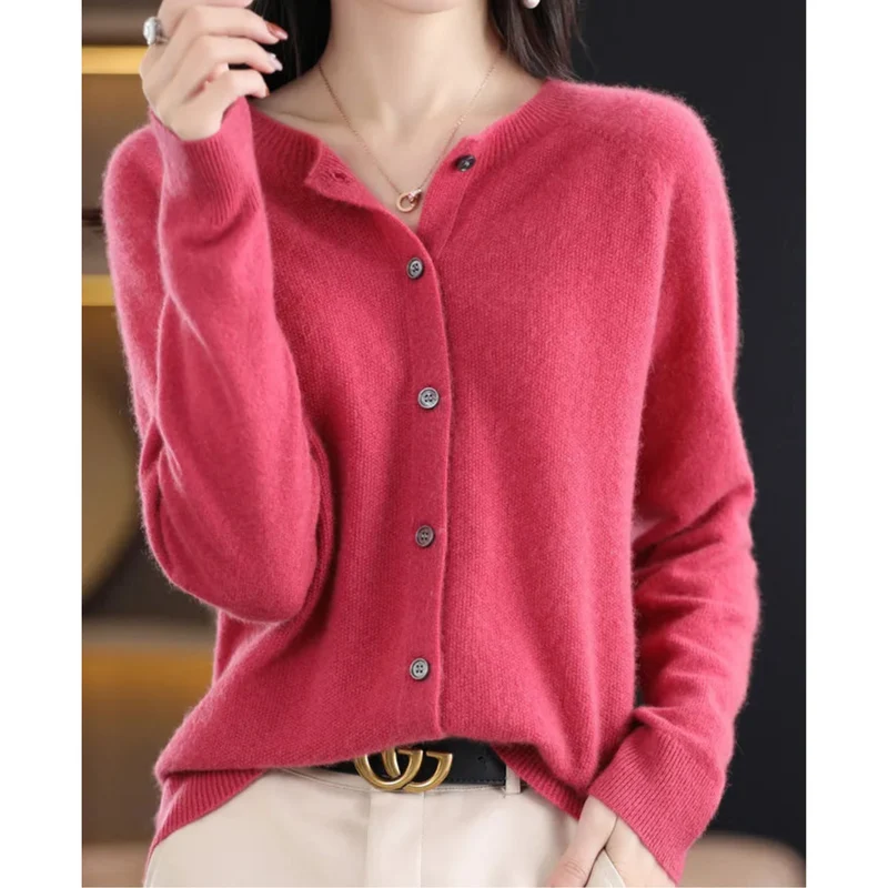 Drune | Damen-Strickjacke mit O-Ausschnitt Aus 100 % Reiner Merinowolle, Kaschmirpullover