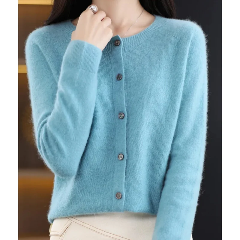 Drune | Damen-Strickjacke mit O-Ausschnitt Aus 100 % Reiner Merinowolle, Kaschmirpullover