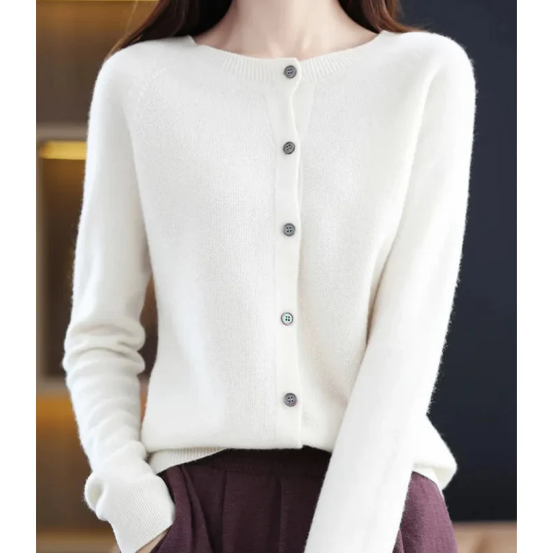 Drune | Damen-Strickjacke mit O-Ausschnitt Aus 100 % Reiner Merinowolle, Kaschmirpullover
