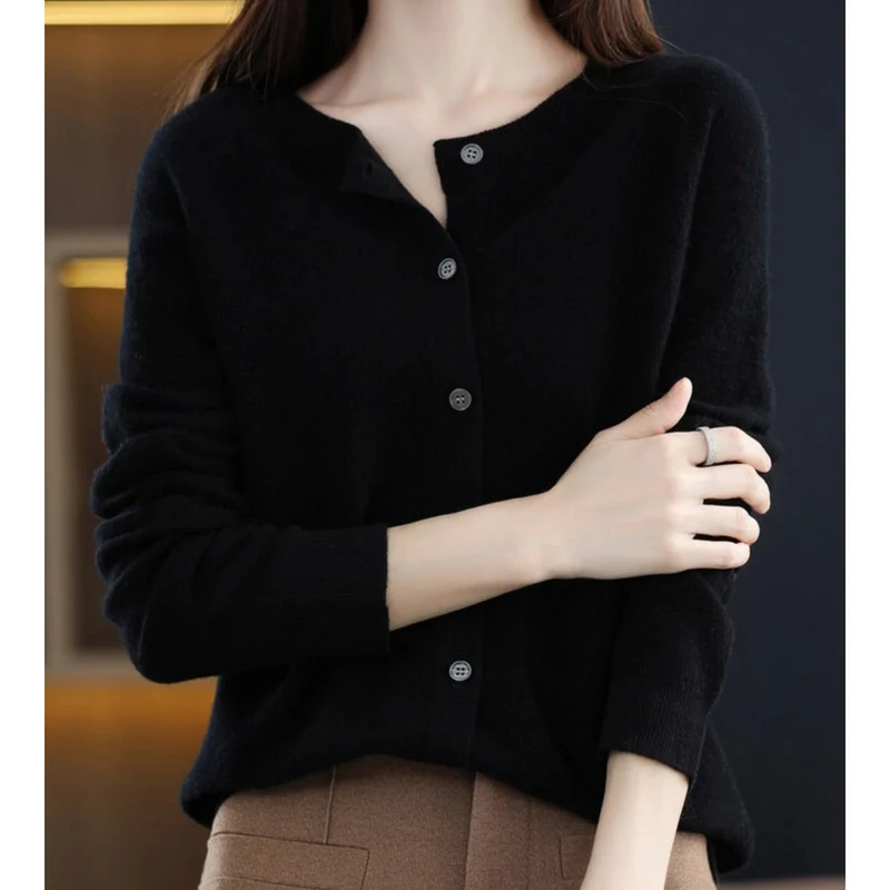 Drune | Damen-Strickjacke mit O-Ausschnitt Aus 100 % Reiner Merinowolle, Kaschmirpullover