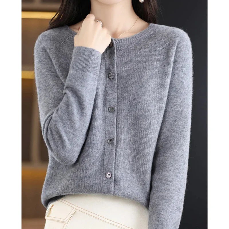 Drune | Damen-Strickjacke mit O-Ausschnitt Aus 100 % Reiner Merinowolle, Kaschmirpullover