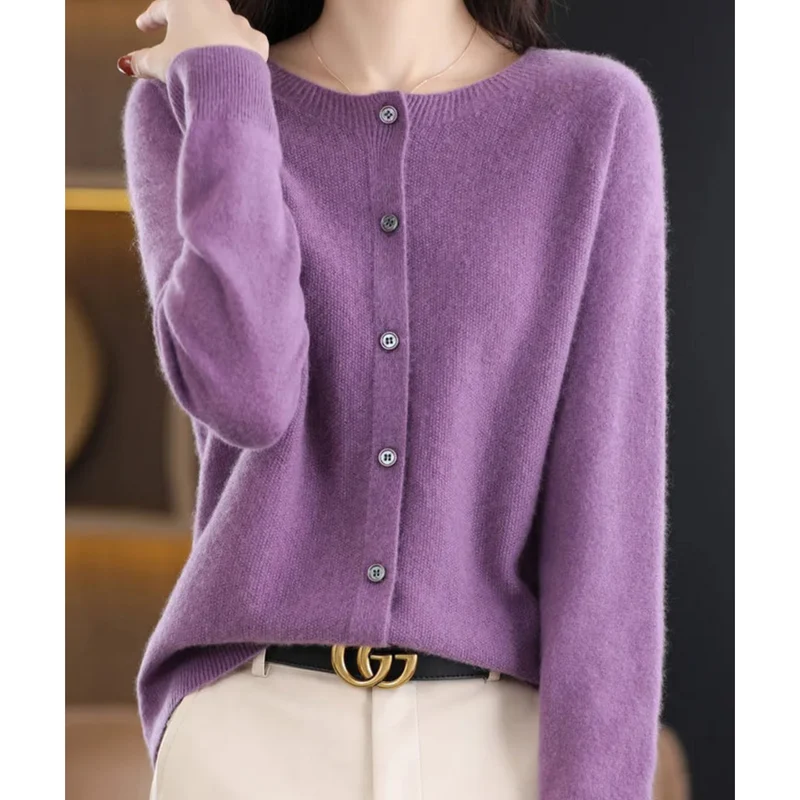 Drune | Damen-Strickjacke mit O-Ausschnitt Aus 100 % Reiner Merinowolle, Kaschmirpullover