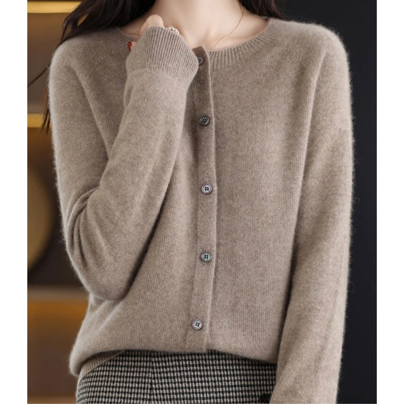 Drune | Damen-Strickjacke mit O-Ausschnitt Aus 100 % Reiner Merinowolle, Kaschmirpullover