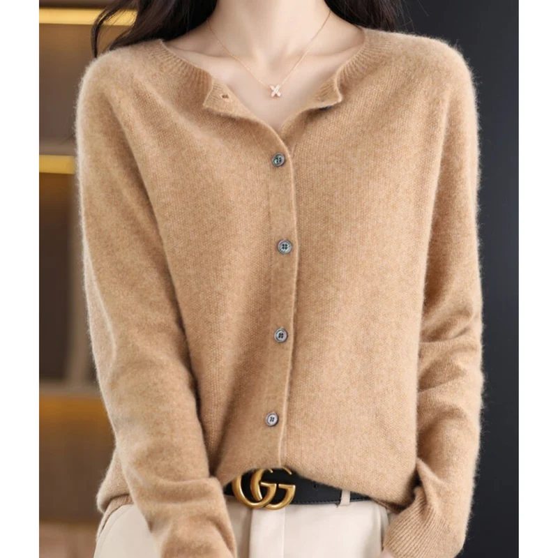 Drune | Damen-Strickjacke mit O-Ausschnitt Aus 100 % Reiner Merinowolle, Kaschmirpullover