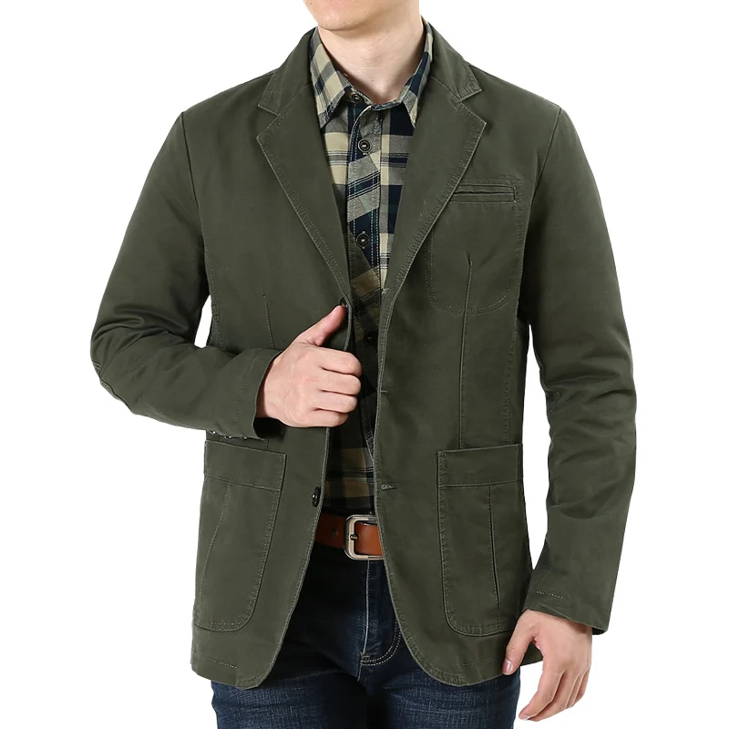 Herren Baumwoll-Canvas Sakko im Casual-Field-Stil mit gestreiftem Innenfutter und aufgesetzten Taschen Drune