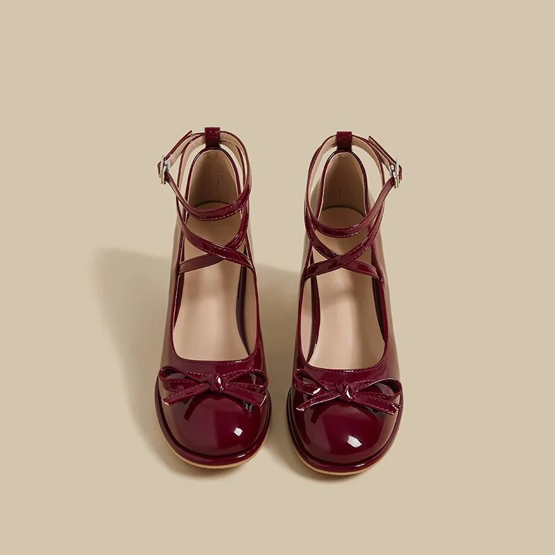 Damen elegante Ballerina-Pumps mit verstellbarem Fesselriemen und Schnürung Drune