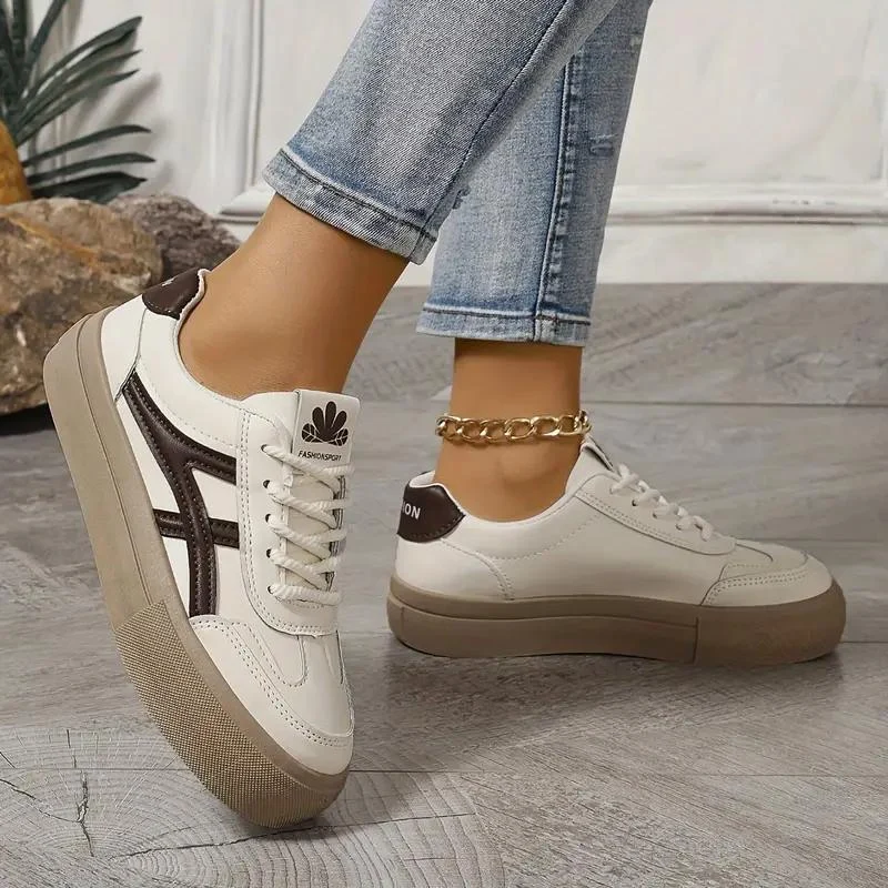 Damen Sneakers, Dicke Sohle, Schnürschuhe, Low Top Sneakers, Skate Schuhe Drune
