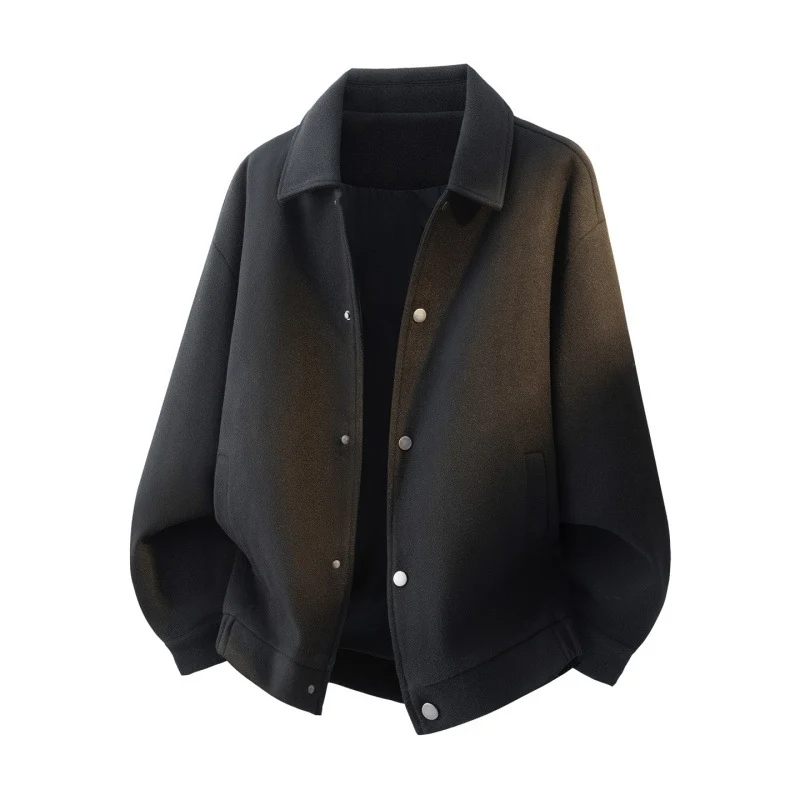 Herren Boxy Kurzjacke im College‑Stil mit Druckknopfleiste und geripptem Saum Drune