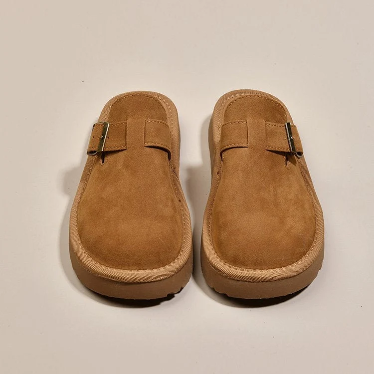 Damen bequeme Clogs aus weichem Wildleder mit modischem Schnallenverschluss Drune