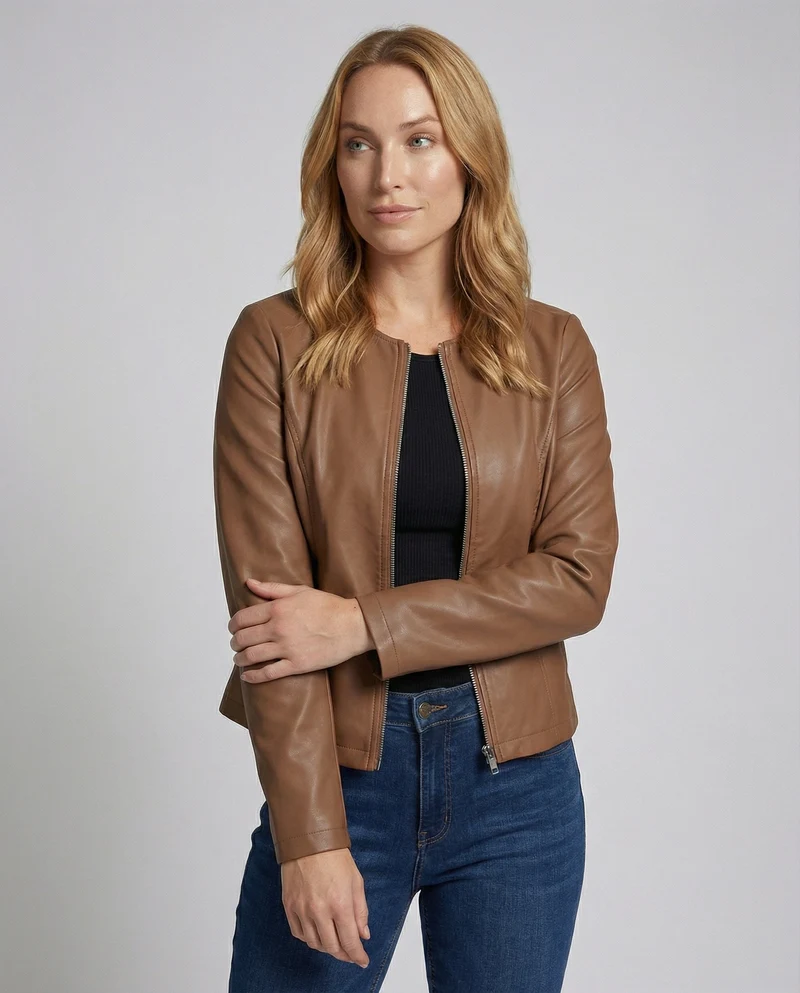 Drune | Leder-Bikerjacke für Damen mit langen Ärmeln Übergangsjacke lässig monochrom