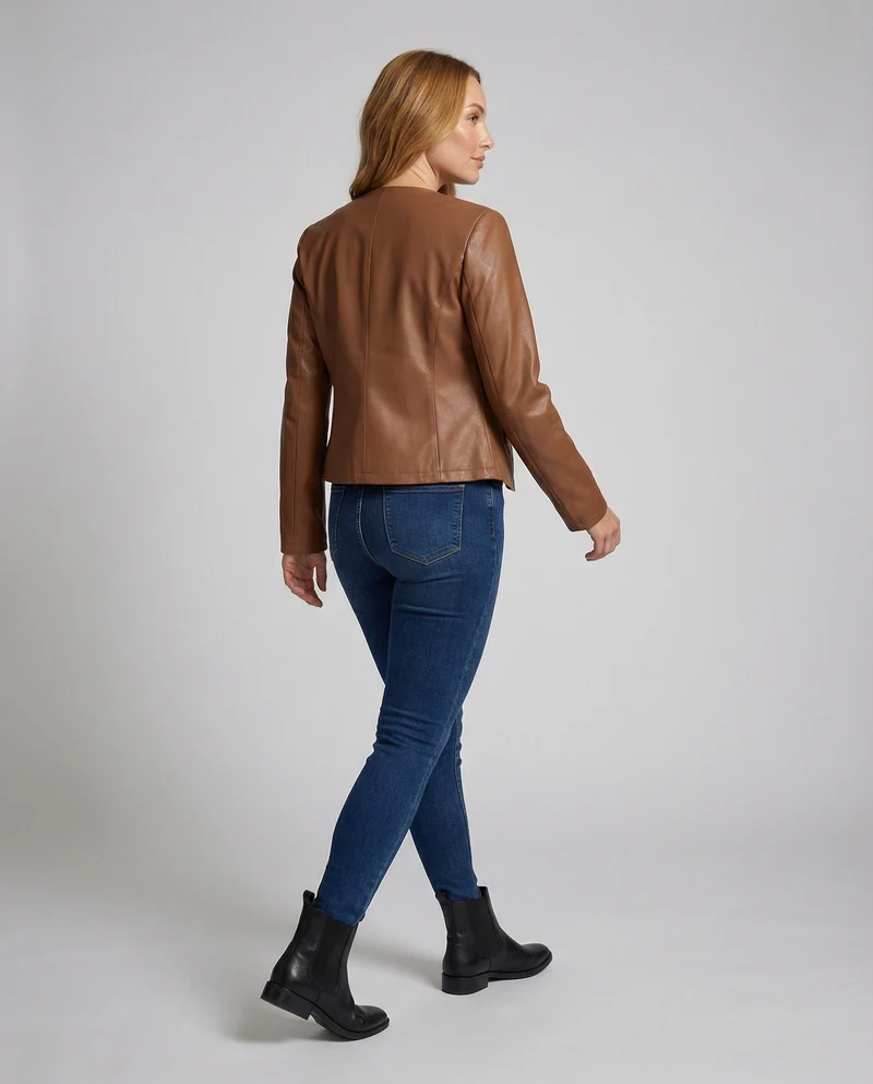 Drune | Leder-Bikerjacke für Damen mit langen Ärmeln Übergangsjacke lässig monochrom