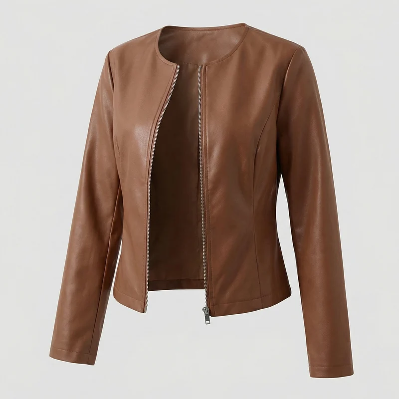 Drune | Leder-Bikerjacke für Damen mit langen Ärmeln Übergangsjacke lässig monochrom