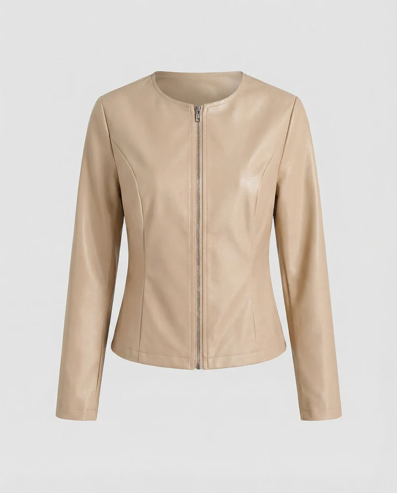 Drune | Leder-Bikerjacke für Damen mit langen Ärmeln Übergangsjacke lässig monochrom