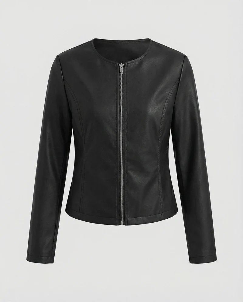 Drune | Leder-Bikerjacke für Damen mit langen Ärmeln Übergangsjacke lässig monochrom