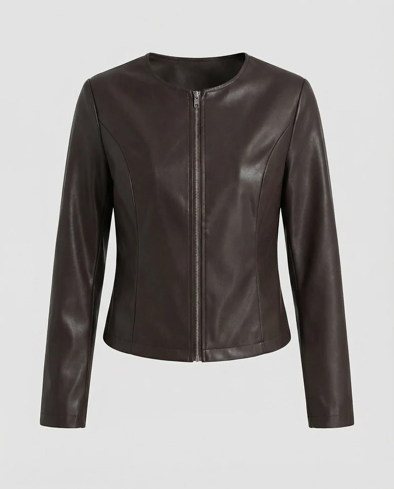 Drune | Leder-Bikerjacke für Damen mit langen Ärmeln Übergangsjacke lässig monochrom