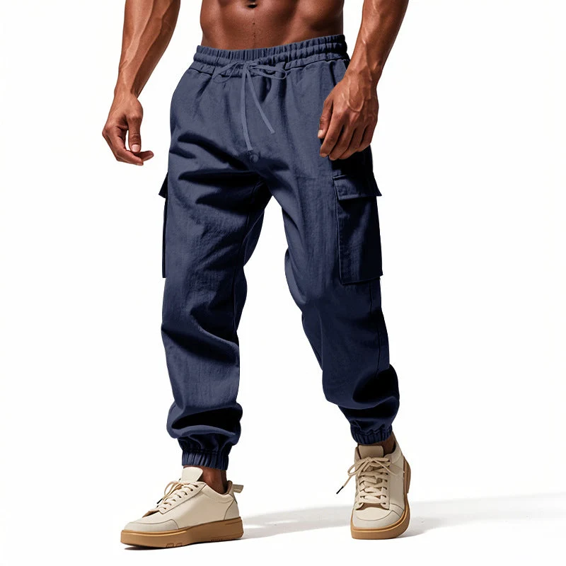 Herren lässige Cargo-Hose mit elastischem Bund und praktischen Seiten- und Oberschenkeltaschen Drune