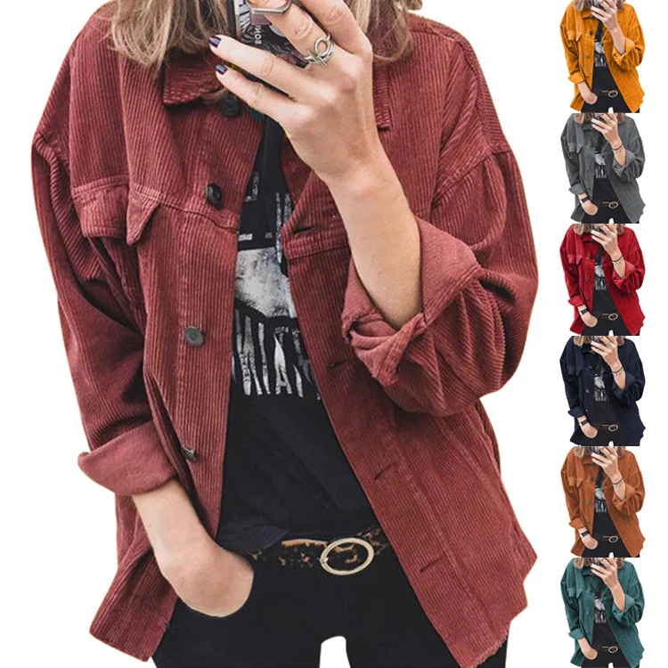 Damen nan Oversize Cordjacke mit aufgesetzten Taschen und klassischer Knopfleiste Drune