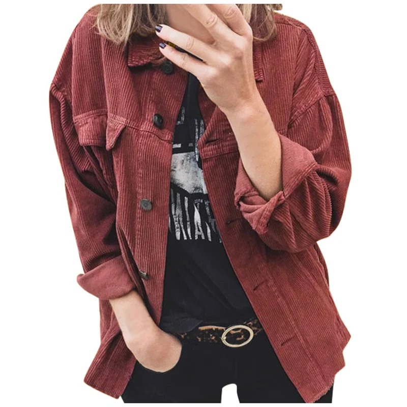 Damen nan Oversize Cordjacke mit aufgesetzten Taschen und klassischer Knopfleiste Drune