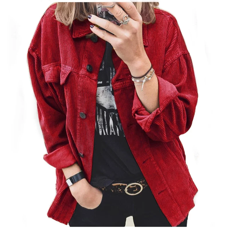 Damen nan Oversize Cordjacke mit aufgesetzten Taschen und klassischer Knopfleiste Drune