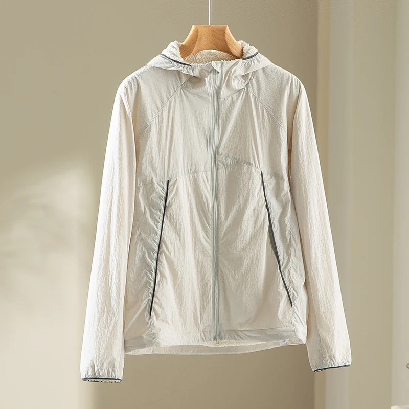 Herren leichte wind- und wasserabweisende Kapuzenjacke mit Fleece‑Innenfutter und Frontreißverschluss Drune