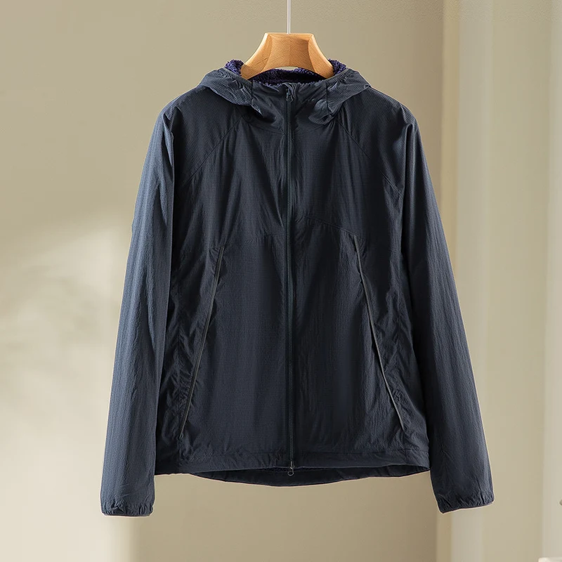 Herren leichte wind- und wasserabweisende Kapuzenjacke mit Fleece‑Innenfutter und Frontreißverschluss Drune