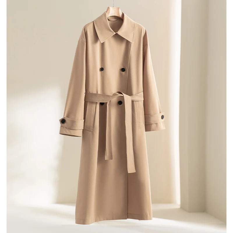 Herren Langer Doppelreihiger Trenchcoat mit Oversize-Schnitt und Reverskragen Drune