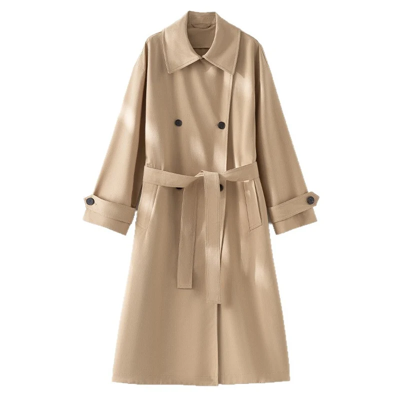 Herren Langer Doppelreihiger Trenchcoat mit Oversize-Schnitt und Reverskragen Drune