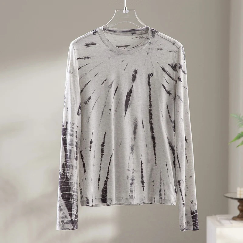 Herren Langärmeliges Batik-Longsleeve mit Slub-Struktur Drune