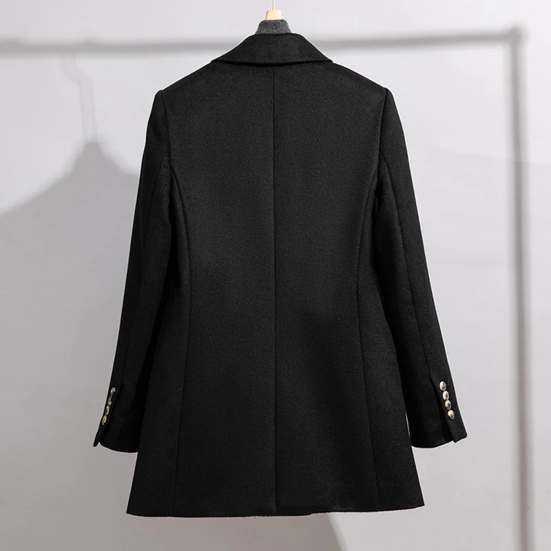 Herren Doppelreihiger Wollblend-Mantel mit kastiger Silhouette und goldenen Schmuckknöpfen Drune