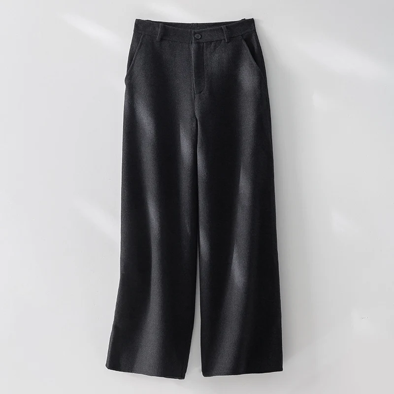 Damen Weite Wollhose mit hohem Bund und Taschen Drune