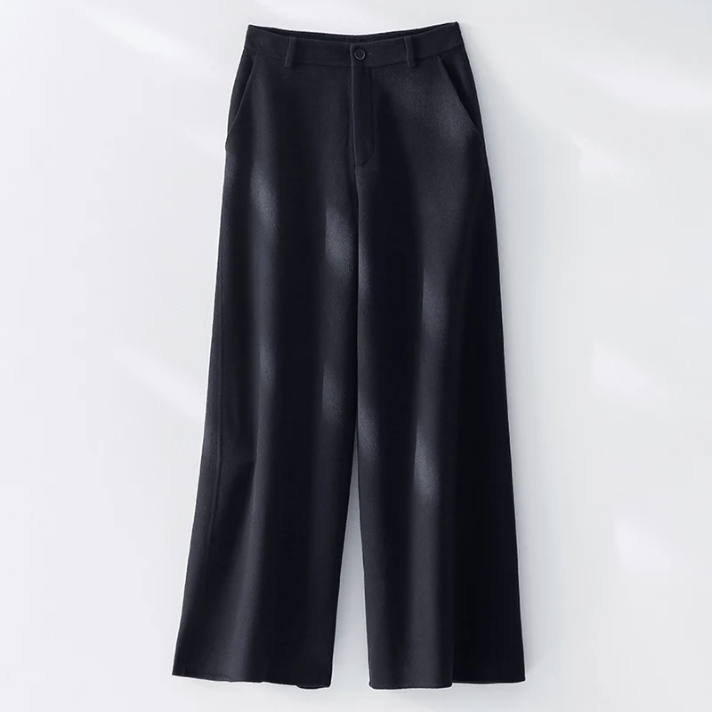 Damen Weite Wollhose mit hohem Bund und Taschen Drune