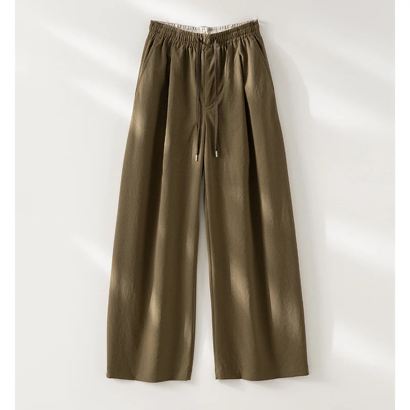 Damen Weite Tunnelzug-Hose mit Elastikbund, geradem Bein und Eingrifftaschen Drune