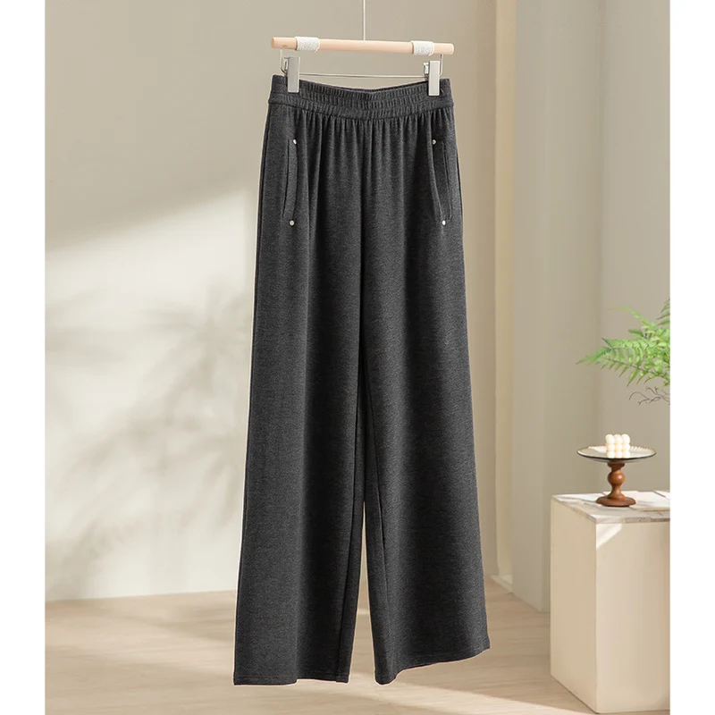 Damen Weite Satin-Loungehose mit elastischem Bund und Eingrifftaschen Drune