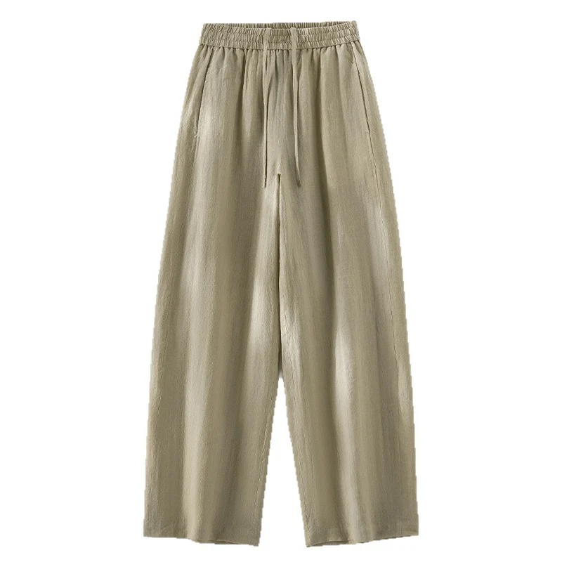 Damen Weite Leinen‑Optik Palazzohose mit elastischem Bund und fließender Silhouette Drune
