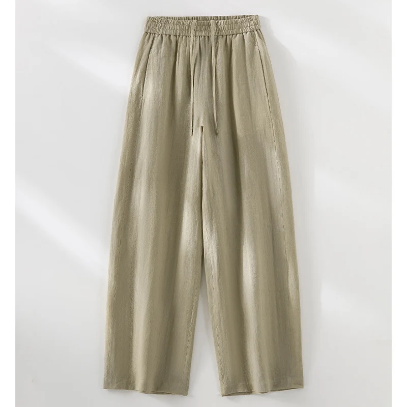 Damen Weite Leinen‑Optik Palazzohose mit elastischem Bund und fließender Silhouette Drune