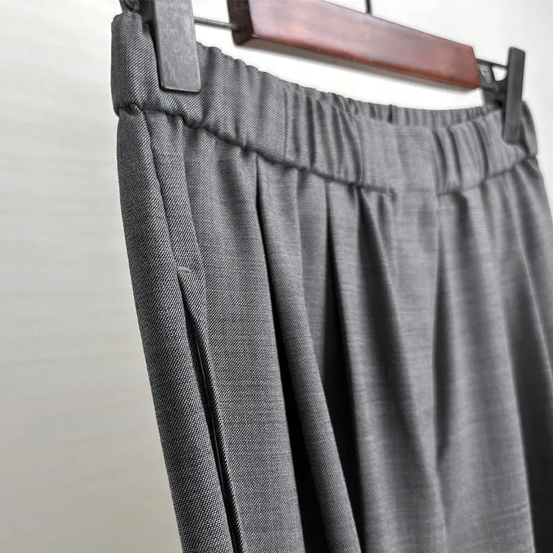Damen Weite High-Waist Stoffhose mit Gummibund und geradem Bein Drune