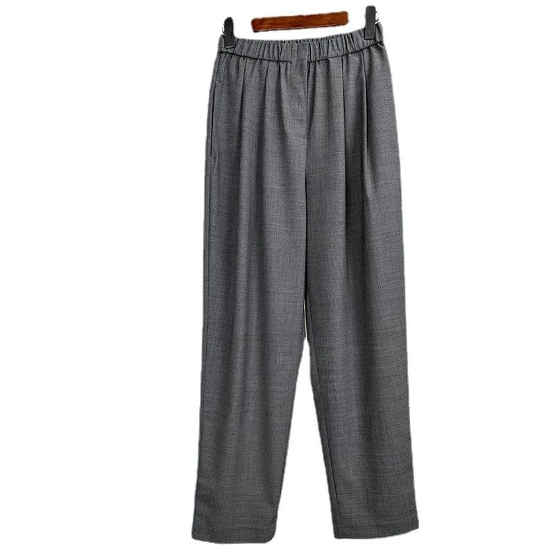 Damen Weite High-Waist Stoffhose mit Gummibund und geradem Bein Drune