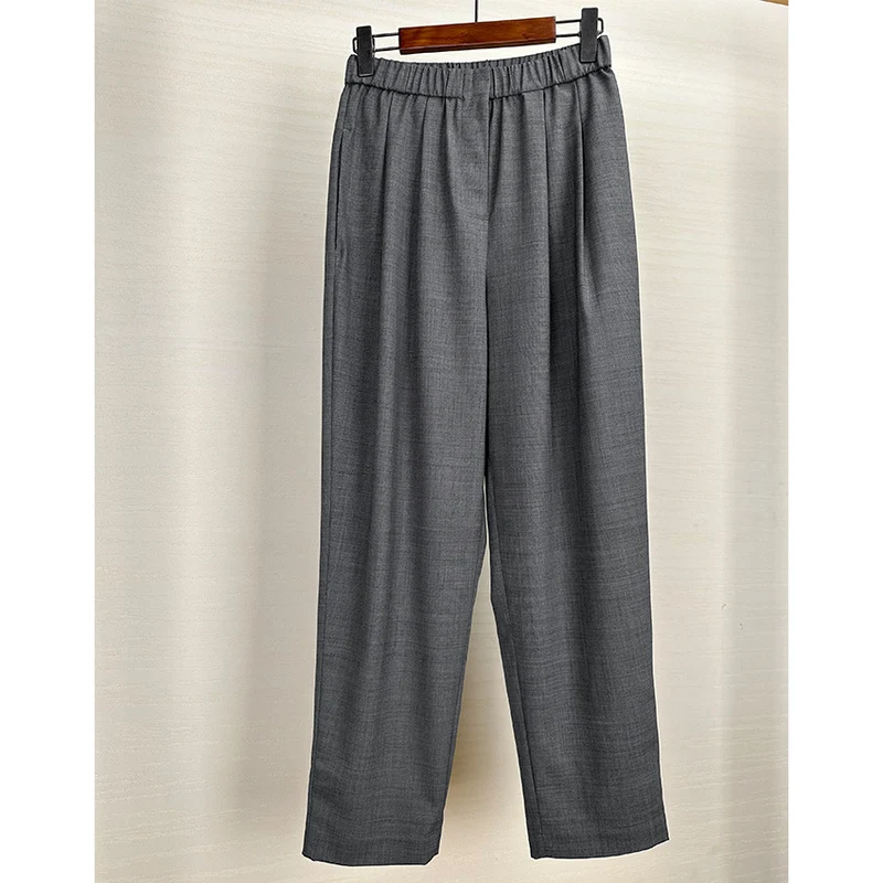 Damen Weite High-Waist Stoffhose mit Gummibund und geradem Bein Drune