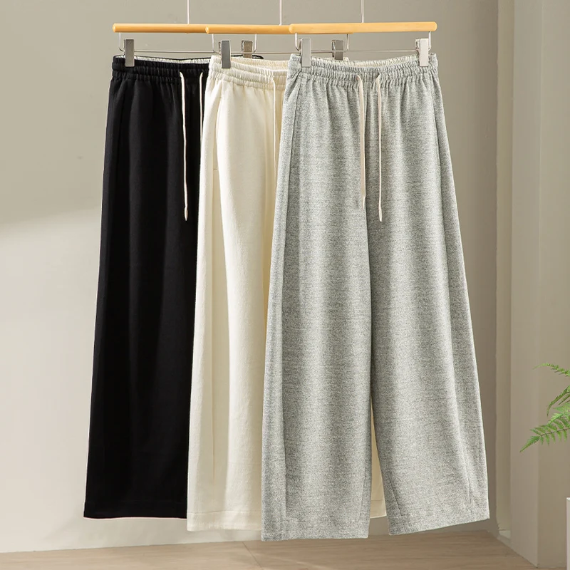 Damen Weite High‑Waist Loungehose aus weichem Baumwollmix mit Elastikbund und Tunnelzug Drune