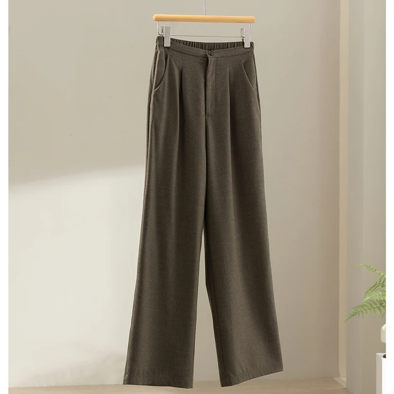 Damen Weite High-Waist-Hose mit Bundfalten, elastischem Rückenteil und seitlichen Eingrifftaschen Drune