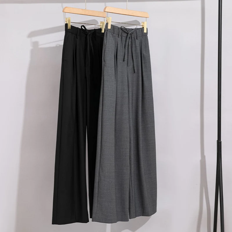 Damen Weite High‑Waist Bundhose mit Tunnelzug und Bügelfalte Drune