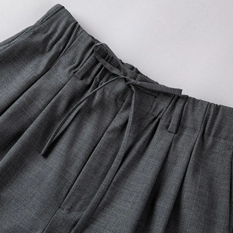 Damen Weite High‑Waist Bundhose mit Tunnelzug und Bügelfalte Drune