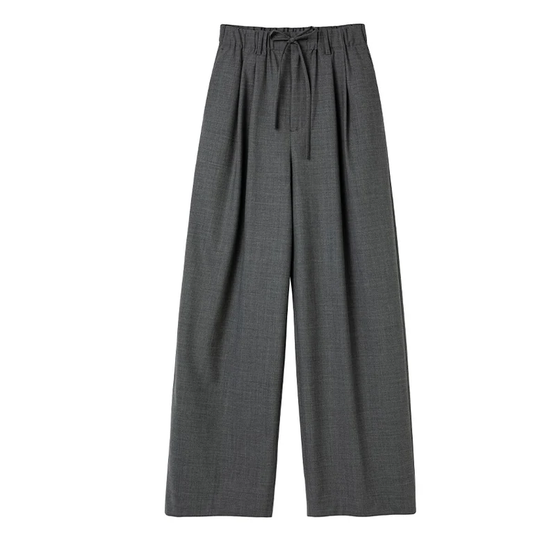 Damen Weite High‑Waist Bundhose mit Tunnelzug und Bügelfalte Drune