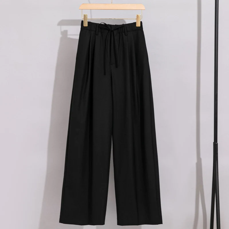 Damen Weite High‑Waist Bundhose mit Tunnelzug und Bügelfalte Drune
