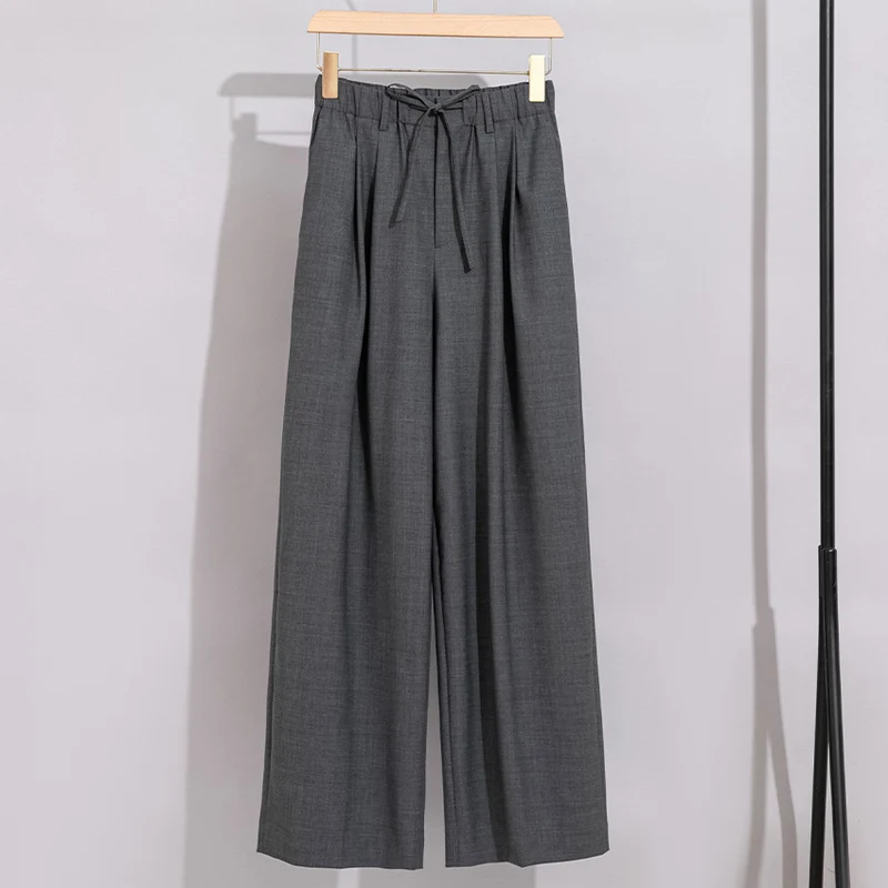 Damen Weite High‑Waist Bundhose mit Tunnelzug und Bügelfalte Drune