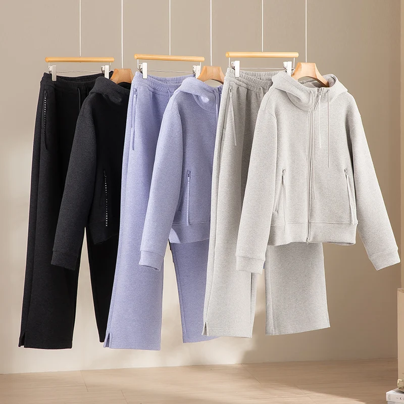 Damen weite French‑Terry Lounge-Sweatpant mit hohem Bund, Kordelzug und seitlichen Schlitzen Drune